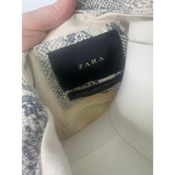 Zara Mens Snakeskin Trucker Jacket Size Medium Gray Python - Picture 11 of 11